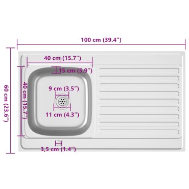 vidaXL Νεροχύτης + Ποδιά Σετ Ασημί 1000x600x155 χιλ. Ανοξείδωτο Ατσάλι