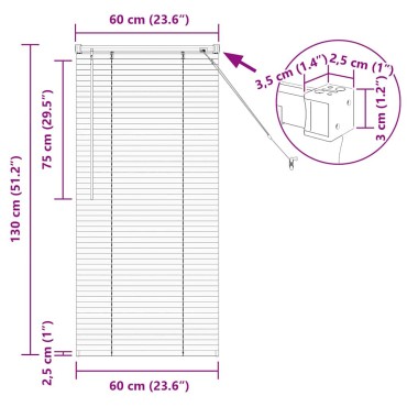 vidaXL Βενετσιάνικες Ρόδες Ασημί 130 x 60 εκ Αλουμίνιο