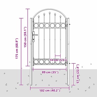 vidaXL Πύλη Φράχτη ASSEN 100 x 150 cm Γκρι Κλειδώσιμο