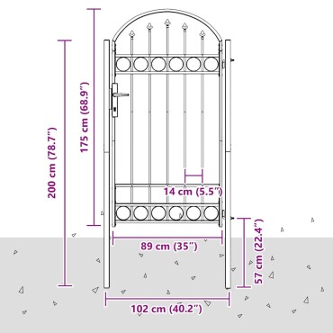 vidaXL Πύλη Φράχτη ASSEN 100 x 175 cm Γκρι Κλειδώσιμο