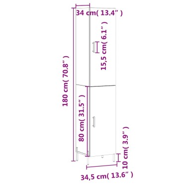 vidaXL Ντουλάπι Γκρι Σκυροδέματος 34,5x34x180cm Επεξεργασμένο Ξύλο 1 τεμ.