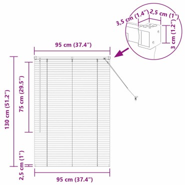 vidaXL Βενετσιάνικη Σκίαση Λευκό 130 x 95 εκ 25 χιλ. Αλουμίνιο