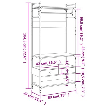 vidaXL Ντουλάπα με Συρτάρια Sonoma Δρυς 89x39x184,5cm Επεξ. Ξύλο 1 τεμ.