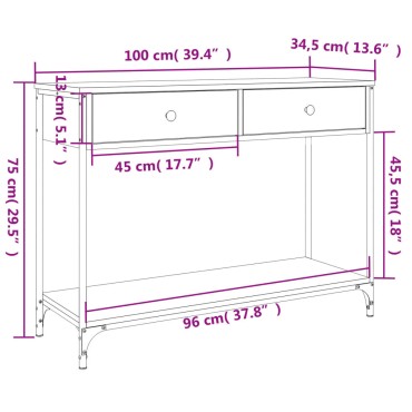 vidaXL Τραπέζι Κονσόλα Sonoma Δρυς 100x34,5x75cm Επεξεργασμένο Ξύλο 1 τεμ.