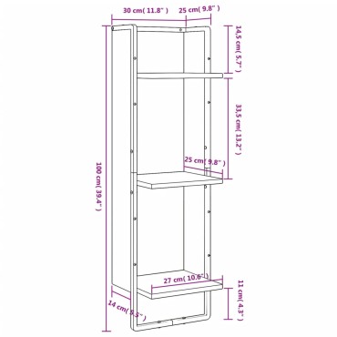 vidaXL Ραφιέρα Τοίχου με 3 Ράφια Sonoma Δρυς 30x25x100cm 1 τεμ.