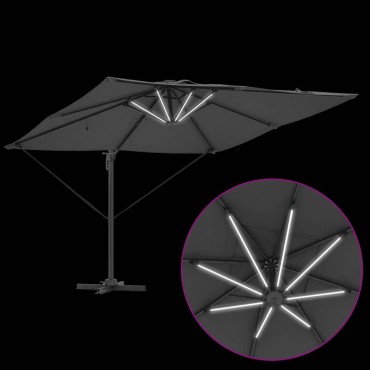vidaXL Ομπρέλα ηλίου με φώτα λωρίδας LED Ανθρακί 286 x 284 x 270 εκ