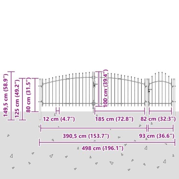 vidaXL Πύλη Κήπου WOERDEN 100 x 500 cm Κλειδώσιμο Ατσάλι Γκρι