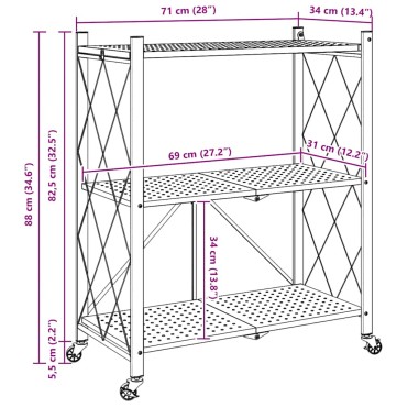 vidaXL Ράφι Αποθήκευσης με Ρόδες Μαύρο 71x34x88 εκ. Ατσάλινο