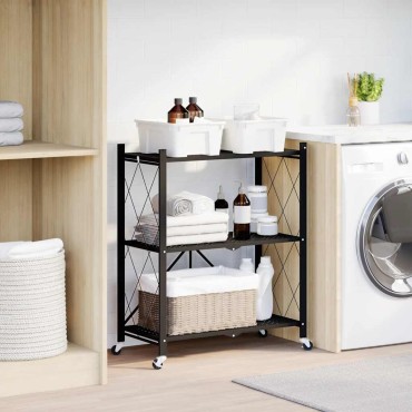 vidaXL Ράφι Αποθήκευσης με Ρόδες Μαύρο 71x34x88 εκ. Ατσάλινο