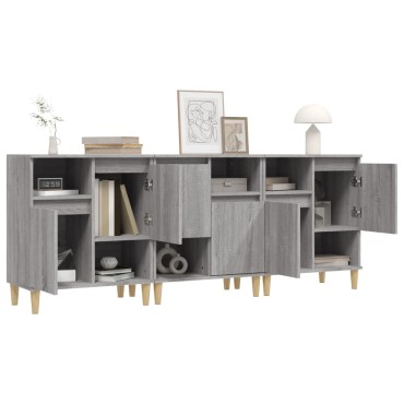 vidaXL Ντουλάπι 3 τεμ. Γκρι Sonoma 60x35x70cm από Επεξεργασμένο Ξύλο
