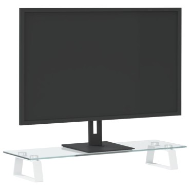 vidaXL Βάση Οθόνης Λευκή 60 x 20 x 8 εκ. από Ψημένο Γυαλί και Μέταλλο