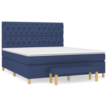 vidaXL Κρεβάτι Boxspring με Στρώμα Μπλε 160x200 εκ. Υφασμάτινο