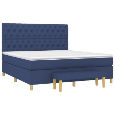 vidaXL Κρεβάτι Boxspring με Στρώμα Μπλε 160x200 εκ. Υφασμάτινο