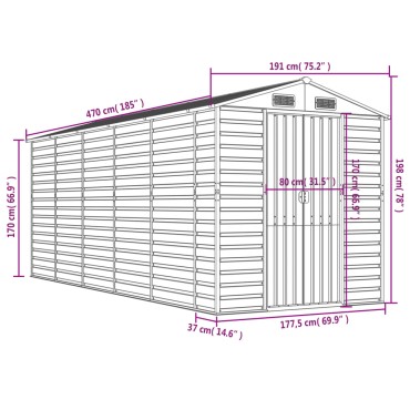 vidaXL Αποθήκη Κήπου Πράσινη 191 x 470 x 198 εκ. Γαλβανισμένο Ατσάλι