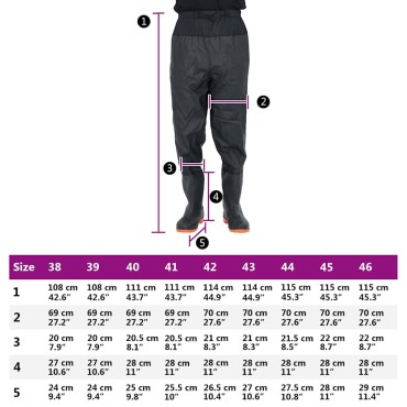 vidaXL Waist Waders με μπότες Μαύρο μέγεθος 40