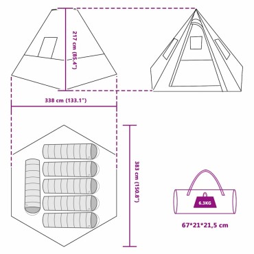 vidaXL Σκηνή Τιπί 6 ατόμων Αδιάβροχο Γκρι και Πορτοκαλί ταφτάς