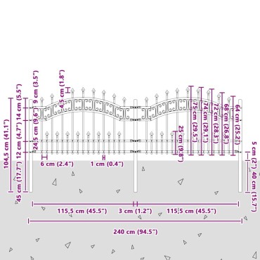 vidaXL Φράχτης Κήπου KAMPEN 240x118cm Ατσάλι με Επικάλυψη Πούδρας