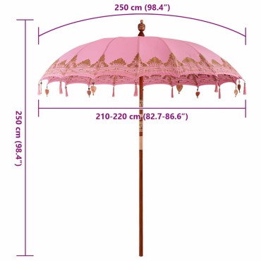 vidaXL Μπαλινέζικη Ομπρέλα Ροζ 215 x 215 x 260 εκ. Βαμβάκι