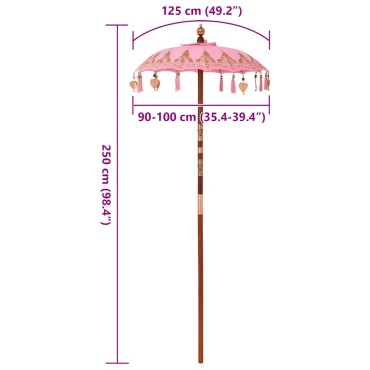 vidaXL Μπαλινέζικη Ομπρέλα 125 x 125 x 260 εκ Βαμβάκι Γύρος Ροζ