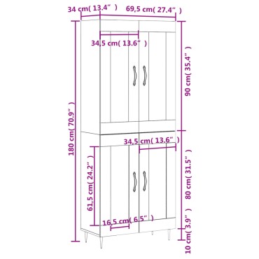 vidaXL Ντουλάπι Γκρι Sonoma 69,5x34x180cm Επεξεργασμένο Ξύλο 1 τεμ.