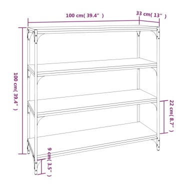 vidaXL Βιβλιοθήκη Γκρι Sonoma 100x33x100cm Επεξ. Ξύλο & Ατσάλι 1 τεμ.