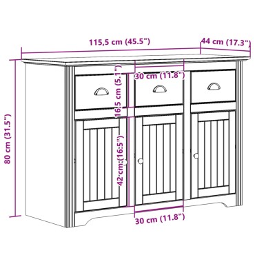 vidaXL Ντουλάπι BODO Λευκό/Καφέ 115,5x44x80cm από Μασίφ Ξύλο Πεύκου 1 τεμ.