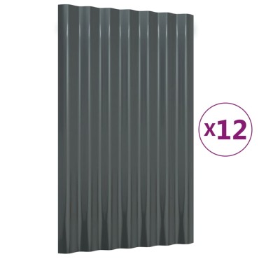 vidaXL Πάνελ Οροφής 12 τεμ. Ανθρακί 60x36 εκ. Γαλβανισμένος χάλυβας
