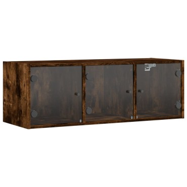 vidaXL Ντουλάπι Τοίχου Καπνιστή Δρυς 102x37x35cm Γυάλινες Πόρτες 1 τεμ.