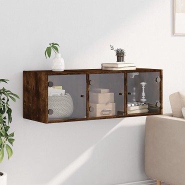 vidaXL Ντουλάπι Τοίχου Καπνιστή Δρυς 102x37x35cm Γυάλινες Πόρτες 1 τεμ.