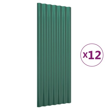 vidaXL Πάνελ Οροφής 12 τεμ. Πράσινα 100x36 εκ Γαλβανισμένος χάλυβας