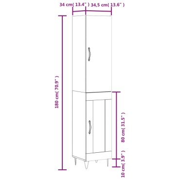 vidaXL Μπουφές Sonoma Γκρι 34,5x34x180cm από Επεξεργασμένο Ξύλο 1 τεμ.