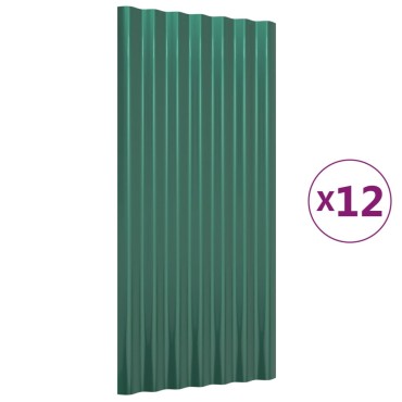 vidaXL Πάνελ Οροφής 12 τεμ. Πράσινα 80x36 εκ. Γαλβανισμένος χάλυβας