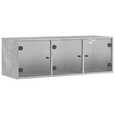 vidaXL Ντουλάπι Τοίχου Γκρι Σκυροδ. 102x37x35cm με Γυάλινες Πόρτες 1 τεμ.