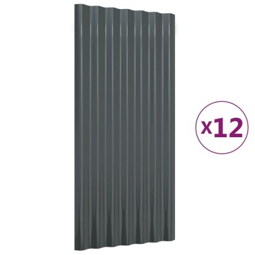 vidaXL Πάνελ Οροφής 12 τεμ. Ανθρακί 80x36 εκ Γαλβανισμένος χάλυβας