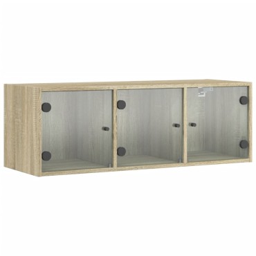 vidaXL Ντουλάπι Τοίχου Sonoma Δρυς 102x37x35cm με Γυάλινες Πόρτες 1 τεμ.