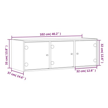 vidaXL Ντουλάπι Τοίχου Sonoma Δρυς 102x37x35cm με Γυάλινες Πόρτες 1 τεμ.
