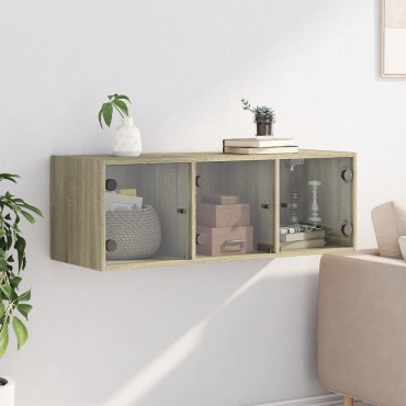 vidaXL Ντουλάπι Τοίχου Sonoma Δρυς 102x37x35cm με Γυάλινες Πόρτες 1 τεμ.