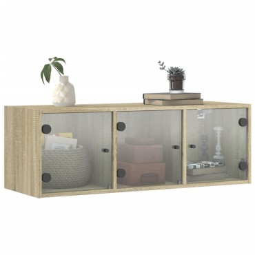 vidaXL Ντουλάπι Τοίχου Sonoma Δρυς 102x37x35cm με Γυάλινες Πόρτες 1 τεμ.
