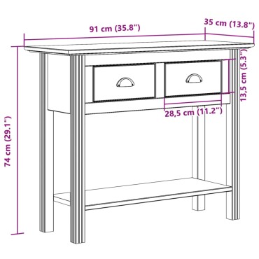 vidaXL Τραπέζι Κονσόλα BODO Γκρι 91x35x74cm Μασίφ Ξύλο Πεύκου 1 τεμ.