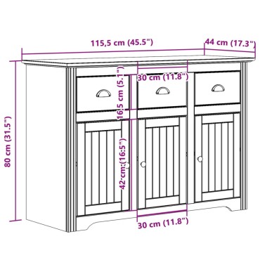 vidaXL Μπουφές BODO Λευκός 115,5x44x80cm από Μασίφ Ξύλο Πεύκου 1 τεμ.