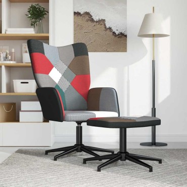vidaXL Πολυθρόνα Relax Σχέδιο Patchwork Υφασμάτινη με Σκαμπό 62x68x98cm 1 τεμ.