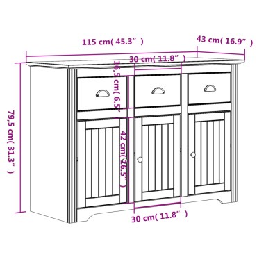 vidaXL Μπουφές BODO Λευκός 115,5x43x200,5cm από Μασίφ Ξύλο Πεύκου 1 τεμ.
