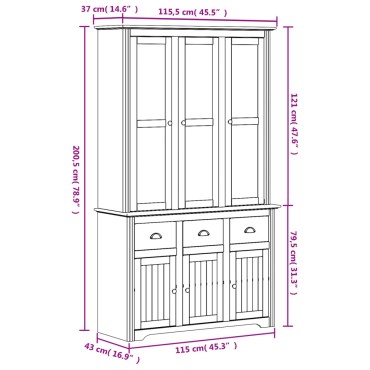 vidaXL Μπουφές BODO Λευκός 115,5x43x200,5cm από Μασίφ Ξύλο Πεύκου 1 τεμ.