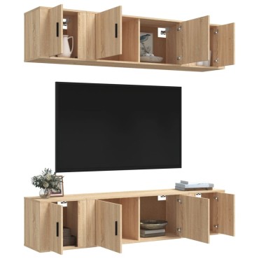 vidaXL Σετ Επίπλων Τηλεόρασης 6 Τεμαχίων Sonoma Δρυς Επεξ. Ξύλο