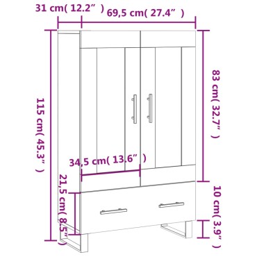 vidaXL Ντουλάπα Sonoma Δρυς 69,5x31x115cm από Επεξεργασμένο Ξύλο 1 τεμ.