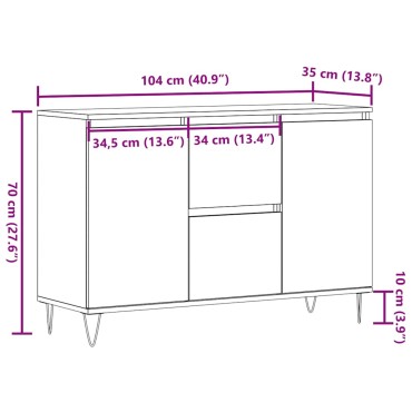 vidaXL Μπουφές Δρυς τεχνίτης 101,5x35x70cm από Επεξεργασμένο Ξύλο 1 τεμ.