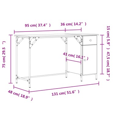 vidaXL Γραφείο Υπολογιστή Sonoma Δρυς 131x48x75cm Επεξεργασμένο Ξύλο 1 τεμ.