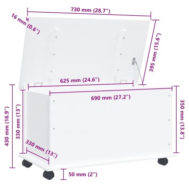 vidaXL Μπαούλο με Ρόδες ALTA Λευκό 73x39,5x43cm Μασίφ Ξύλο Πεύκου 1 τεμ.