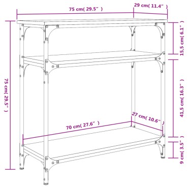 vidaXL Τραπέζι Κονσόλα Sonoma Δρυς 75x29x75cm Επεξεργασμένο Ξύλο 1 τεμ.