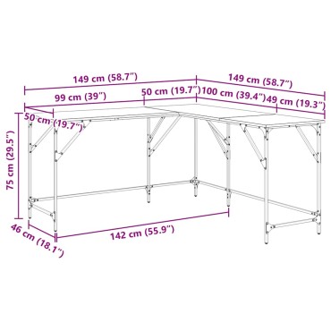 vidaXL Γραφείο Γκρι Sonoma 149x149x75cm από Επεξεργασμένο Ξύλο 1 τεμ.
